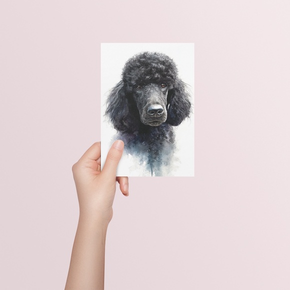 Watercolor Black Poodle Portrait Wall Art Print Poster, Unframed - Pet Artwork - Picture 5 of 6